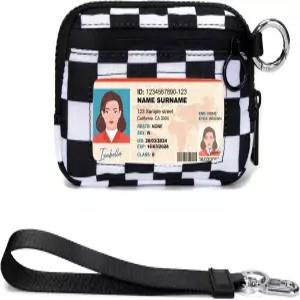 여성용 YDF 열쇠고리 지퍼 지갑 창 신분증 체크무늬 정리 손목시계 미니 홀더 카드 소형 분리형 동전