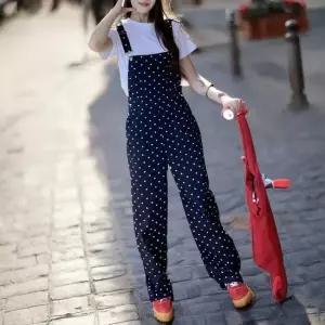 여성 여름 심플 하트 도트 블루 와이드 점프슈트 37000737)