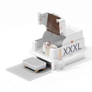 뚜껑이 있는 스테인리스 스틸 쓰레기통, 28인치 초대형 고양이 쓰레기 스쿱 및 필터 페달이 밀폐형 금속 누수 방지, 냄새 없음, 끈적임 쉬운 청소