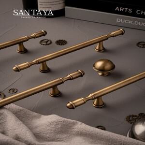 Santaya 솔리드 황동 브러시드 앤틱 풀 주방 캐비닛 손잡이 옷장 서랍 브론즈 핸들