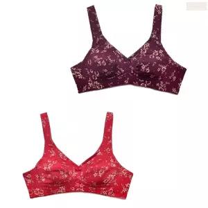 여성 스러운 꽃무늬 뽕없는 A컵 브라 속옷 아줌마 할머니 빨간 브라자