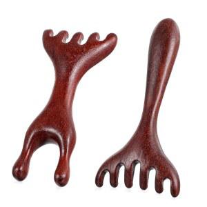 2 PCS 우드 헤드 마사지기 두피 스트레스 , 깊은 이완과 감소를 위한 테라피 빗 스크래처 마사지 도구, 페이스 코 턱과 목을 나무 수동