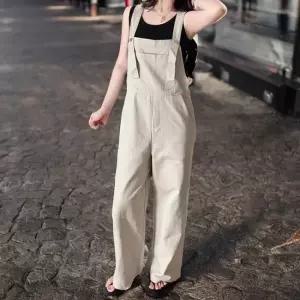 여성 여름 버튼 포켓 카키 하이웨스트 점프슈트 37000736)