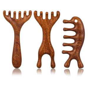 3개의 나무 두피 마사지기, 5개의 터치 테라피 빗, 샌달우드 과샤 헤어 마사지기 스트레스 , 보호 가능한 헤드 스크래처 수동 여성용 우드 와이드 이빨