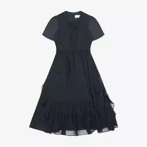 [하프클럽/신원아울렛]블랙 셔링 타이 원피스 BKOAF2552 H