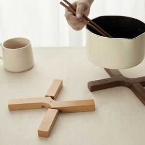 HEMU 미니멀 목재 크리에이티브 냄비 매트, X 타입 너도밤나무 호두 분리형 수축 주방 단열 세척하기 쉬움