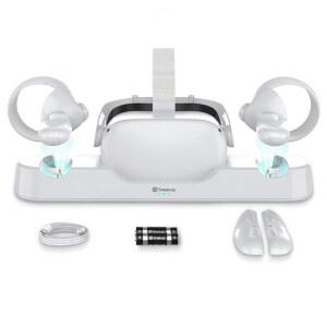 스마트리 오큘러스 퀘스트 2 충전 도크, / 메타 2, 컨트롤러와 헤드셋 동시에 사용 가능, [업데이트된 핏 엘리트 스트랩], 충전식 컨트롤러 배터리 2개(AC 어댑터 없음)