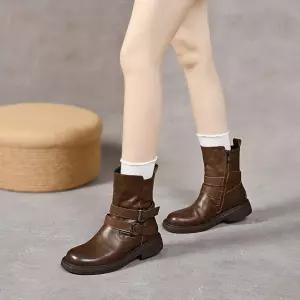 여자신발 가을 플랫 더블 워커 빈티지 브록 부츠 겨울 소가죽 심쿵마켓