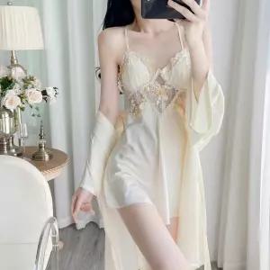 잠옷홈웨어 봄여름 2p 브라 패드 스커트 아이스 레이스 슬립 가운 심쿵직구