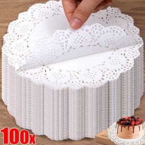 접시 용 Bakeware 종이 Doilies 흰색 둥근 모양 레이스 케이크 매트 코스터 디자인 생일 결혼 선물 테이블