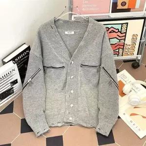 샤오원샵 니트 남친 풀집업 메탈 브이넥 카디건 키작남 스웨터 파괴 꾹1