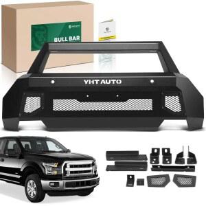 스키드 플레이트 라이트 마운트가 장착된 YHTAUTO 불 바 푸시 포드 F-150 - , 트럭 전면 범퍼를 위한 카본 스틸 브러시 가드 블랙 오프로드 액세서리
