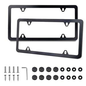 로킴그 블랙 번호판 프레임 2팩, 홀더 스테인리스 스틸, 나사 와셔 캡이 있는 범용 자동차 커버 4홀