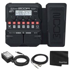 Zoom G1X 4가지 기타 이펙트 프로세서, 내장형 익스프레션 페달 AD-16 9V AC 어댑터 악기 케이블, 직각 플러그 포토4리스 클리닝 천 - 디럭스 번들