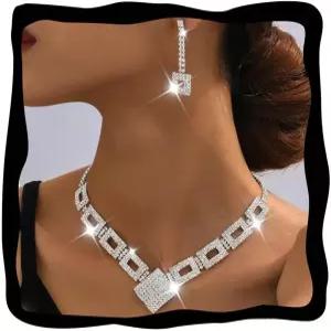 유니크라 크리스탈 브라이덜 웨딩 주얼리 세트 실버 라인스톤 목걸이 귀걸이 팔찌 여성 및 신부를 위한