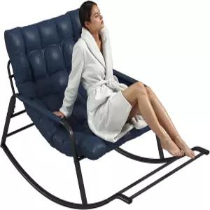 NUGYK 오버사이즈 야외 흔들의자 편안한 패딩 쿠션과 사이드 포켓이 있는 파파산 의자 파티오 가든 현관