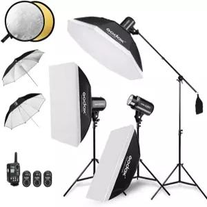 750W 스튜디오 스트로브 플 라이트 키트 사진 촬영용 3-라이트 조명 붐 암 소박스 스탠드 리플렉터