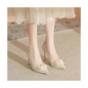 올요아 여성 키작녀 하이힐 프렌치 신부 웨딩 스틸레토 지치지 않는 가보시 힐 큐빅 플라워 펌프스 꾹5