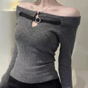 [하프클럽/끌레아]데일리 니트티오프숄더 포인트벨트 슬림 크롭니트티 NF-80