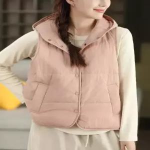 손오반 여성용 캐주얼 빈티지 카디건 패딩 후드 간절기 솔리드 민소매 데일리룩 조끼 KUK1