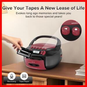 붐박스 CD 카세트 플레이어 콤보: 스테레오 사운드 AM FM 라디오 (블루투스 및 리모컨 포함) - AUX/USB MP3