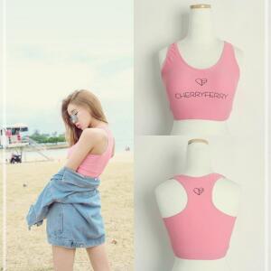 [2개구성] 핑크 래쉬가드 크롭 슬리브리스 캐쥬얼 비치웨어 체리페리 이너 GJWE2CCD1