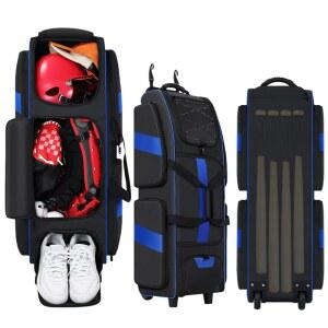 바퀴 달린 롤링 야구백, 4개의 배트와 장비를 위한 대형 포수 기어백, 별도의 클리츠 수납 공간, 멀티 포켓 및 펜스 후크, 청소년용 휴대용 소프트볼 야구 배트백