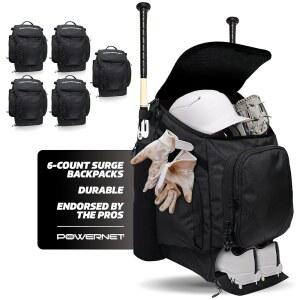 파워넷 서지 소프트볼 야구 가방, 듀얼 배트 & 기어 여행용 백팩, 장비 더그아웃 펜스 후크 및 클리트 포켓이 있는 백팩