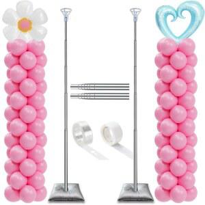데코조이 풍선 기둥 스탠드 2종 세트, 바닥용 베이스가 있는 조절 가능한 7피트 발롱 아치 스탠드, 할로윈, 생일, 파티 장식을 위한 높은 타워 조립 키트