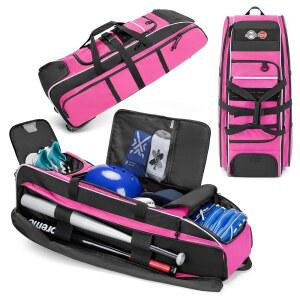 바퀴 달린 DSLEAF 롤링 야구 가방, 4 배트용 소프트볼 캐처 별도의 신발 공간이 있는 장비 모든 장비를 위한 여러 포켓