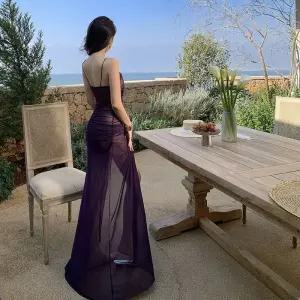 스트레인지 하계 원피스 여친 나시 힙업 바캉스룩 롱스커트 데일리룩 하이 허리 트임 레이스 펀칭 KUK1