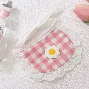 데이지자수애견턱받이 체크애견케이프턱받이(핑크)