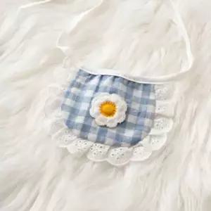 데이지자수애견턱받이 체크애견케이프턱받이(블루)