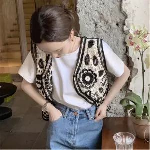 여자 여름 니트 조끼 옷자락 오버핏 숏 뜨개 여성용