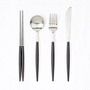 [2개구성] 가벼운 샤틴 진공스텐 에펠 신혼부부 디저트 블랙 디너 FAWAD3A1A