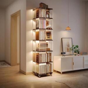 아크릴 회전 책꽂이 거실 TV 선반 옆, 이동식 다층 책장 큐브 360 도 보관