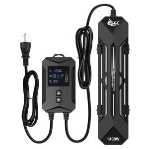 AQQA 수족관 히터, 64-95 F 고속 난방 이중 쿼츠 유리 튜브 어항 고화질 LCD 컨트롤러가 실시간 전력, 건조 방지 및 과열 기능을 제공합니다(1400W 260-380갤런)