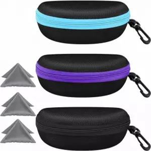 3팩 선글라스 케이스 휴대용 여행용 지퍼 안경 후크 청소용 천 포함