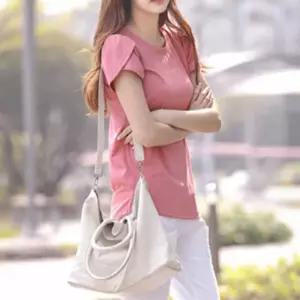 어깨 퍼프 셔링 반팔 티셔츠 꾸안꾸 옆트임 데일리룩 Vnh9+3UYT