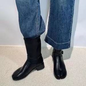 여사친 가죽 미들 소가죽가을 토 부츠 워커힐 일자 웨스턴 워커 앵클 리얼 CH3