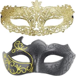 알라이 팩 12개 금색 반짝이는 도금 파티 마스크 결혼 소품 가면 무도회