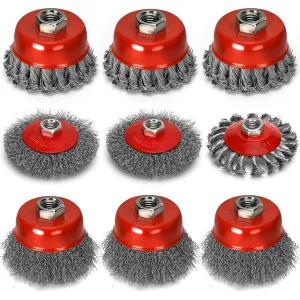 앵글 그라인더용 Lmutexyi 9Pcs 와이어 휠 - 4인치 및 3인치 매듭/크림 브러시 5/8인치 11개의 나사식