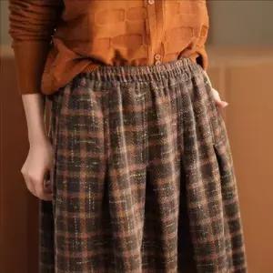 픽토 여성 치마 모직 빈티지 가을 도톰 체크 A라인 슬림핏 정장 미디엄 젠3