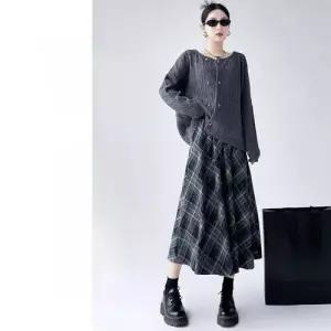 픽토 여성 스커트 모직 빈티지 체크 밴딩 미디엄 정장 젠3