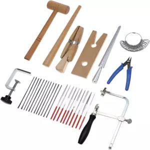 QWORK 주얼러 제작 도구 세트에는 톱 모듬 블레이드 벤치 핀 링 사이즈 측정 금형 제작용 해머 스틱이