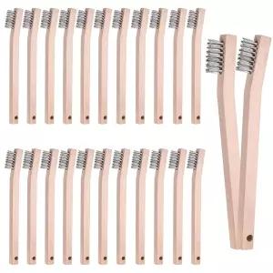 24팩 스테인리스 스틸 와이어 브러시 세트 나무 손잡이 금속 디테일 7.8인치 작은 스크래치 녹 제거 페인트