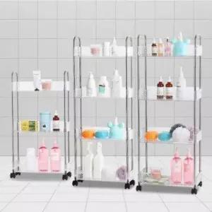 [생활] 투명 슬림 이동식 틈새 수납 선반 바퀴 달린 미니 정리 트롤리 세탁실용