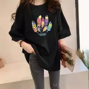 티셔츠 여자 깃털 찰랑 스판 실켓티 얇은 기본 반팔 상의