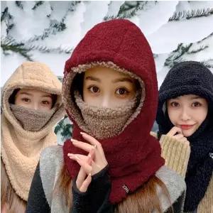 [셀러에이드]여성 3컬러 겨울 방한모자 전체 뽀글이 후드 넥마스크