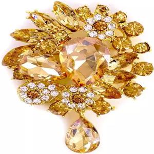 LAXPICOL 빈티지 웨딩 브라이덜 빅 블루 크리스탈 라인스톤 눈물 방울 브로치 핀 여성용